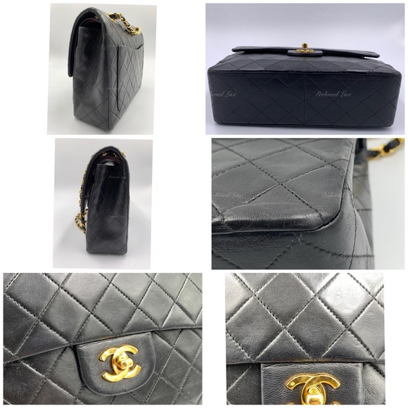 ❗️Sold❗️CHANEL Classic Lambskin Double Flap Medium Square Bag Black GHW - Picture 8 of 17